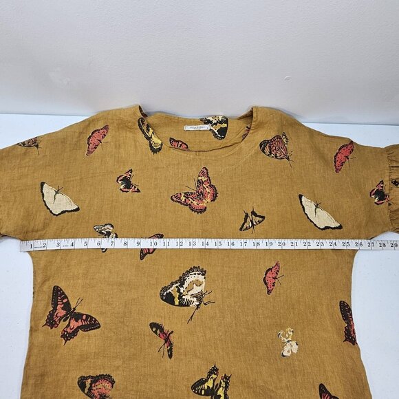 Viola Borghi Womens Linen Blouse Small Tan Boho Oversized Ethereal Baggy Relaxed - Picture 6 of 13